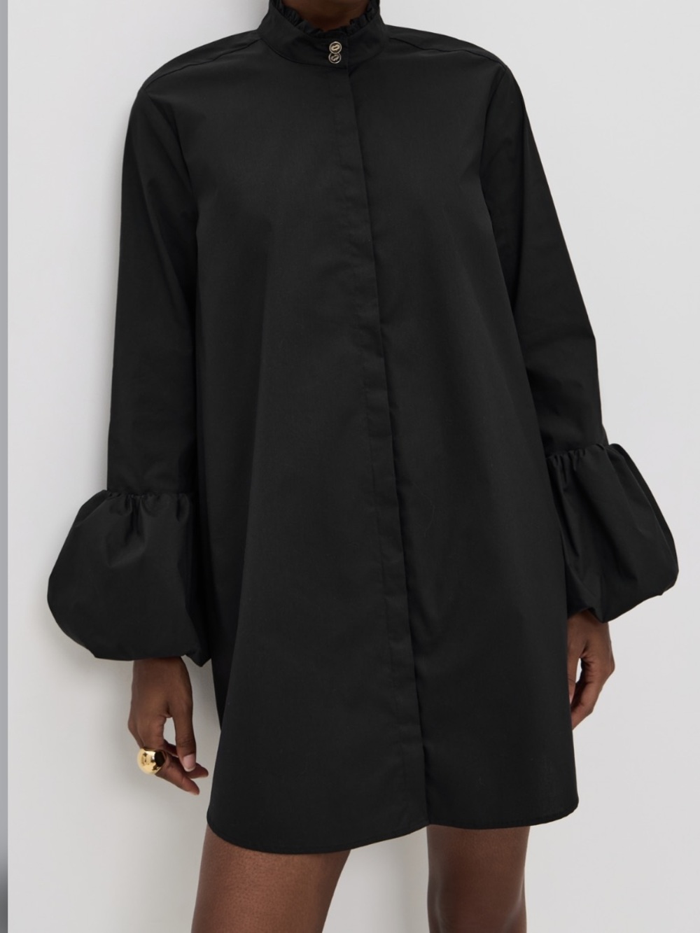 Caroline Constas black Scarlett balloon cuff shirt dress M